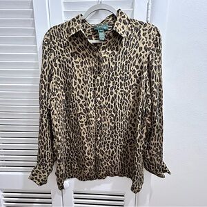 Lauren by Ralph Lauren Silk Leopard Print Shirt